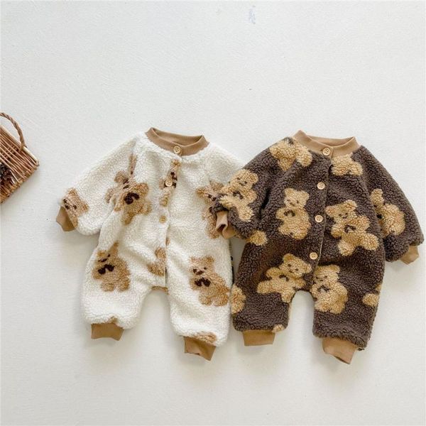 

jumpsuits winter warm born baby girls long sleeve o neck cartoon bear casual kids thick fleece boys rompers infant clothes, Blue