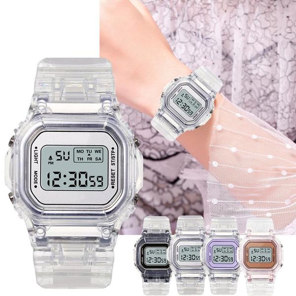 

wristwatches fashion watch ladies square casual simple transparent digital sports lover's gift clock children's electronic waterpr, Slivery;brown