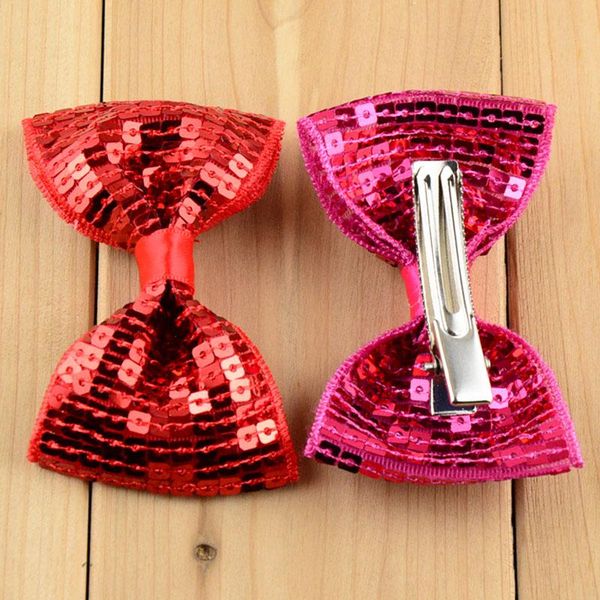 

new xmas sequin bows with clip embroidery sequin bows with clip for baby girls gifts kids hair diy, Slivery;white