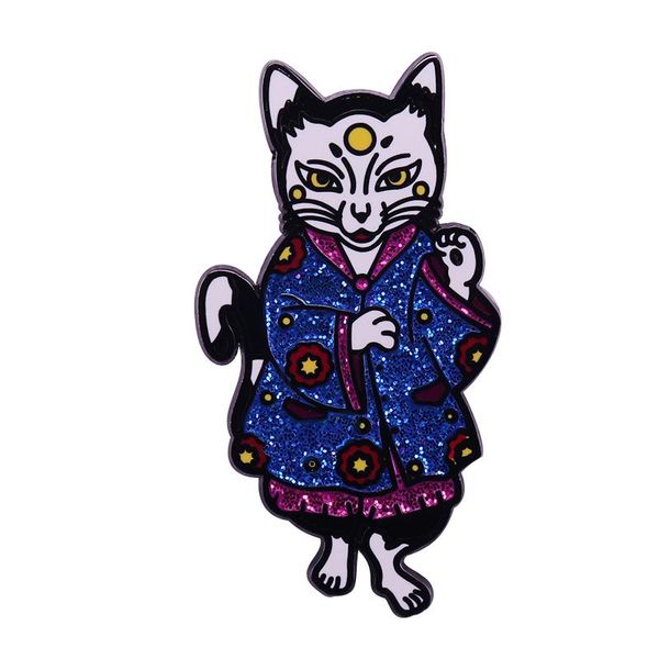 

pins, brooches lucky cat glitter magic witch flair art enamel metal badges lapel pin jackets jeans fashion jewelry accessories, Gray
