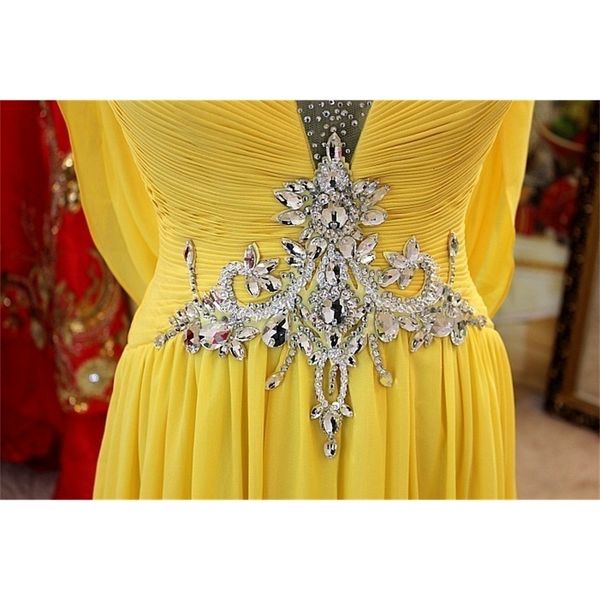 

new charming 2021 yellow chiffon long evening es prom party v-neck crystal beads formal gowns robe de soriee swhw, Black;red