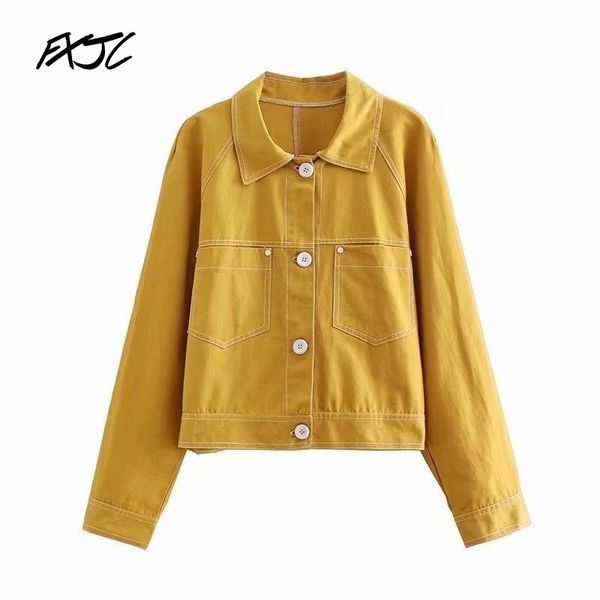 

korean style yellow single-breasted long-sleeved open-stitch workwear women's jacket harajuku sweet lapel chic female coat, Black;brown