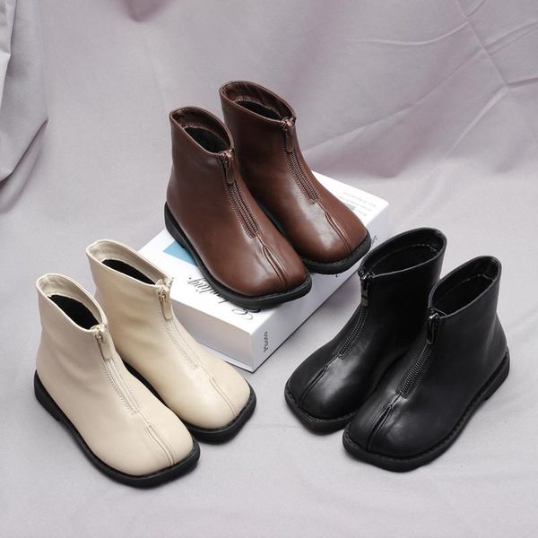 

kids shoes for girl pu leather fashion design zip soft boots, Black;grey