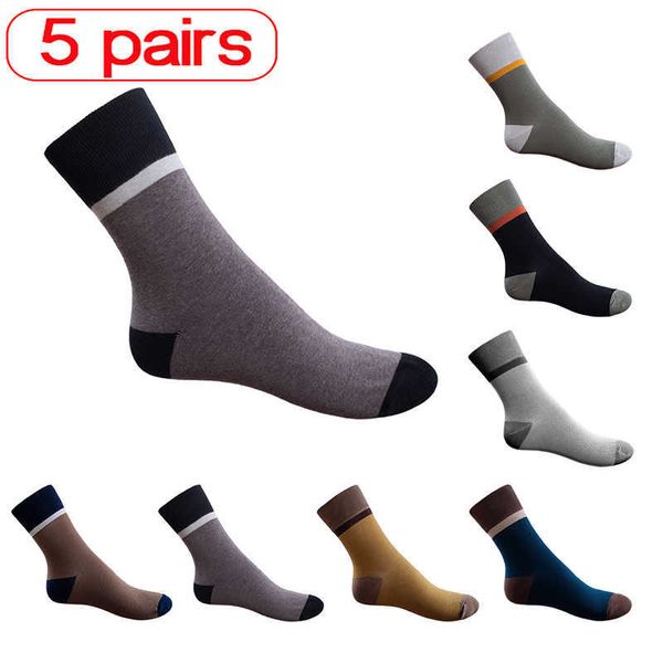 5 pares lote compressão homens de algodão meias suaves respirável harajuku vestido de listra estilo para homem inverno verão meias 210727