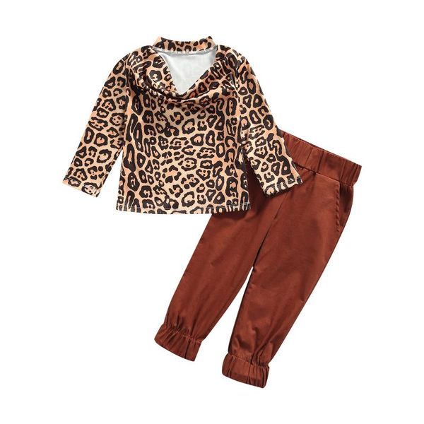 

clothing sets toddler girls 2pcs fall outfits, long sleeve mock neck leopard + solid color pants set 2-7t, White