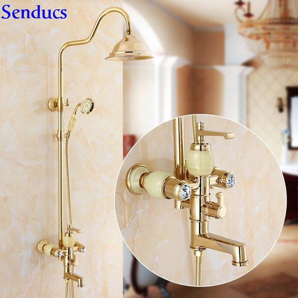 

senducs one set gold shower set with brass rose gold bathroom shower faucet for fashion rainfall spray bath sets