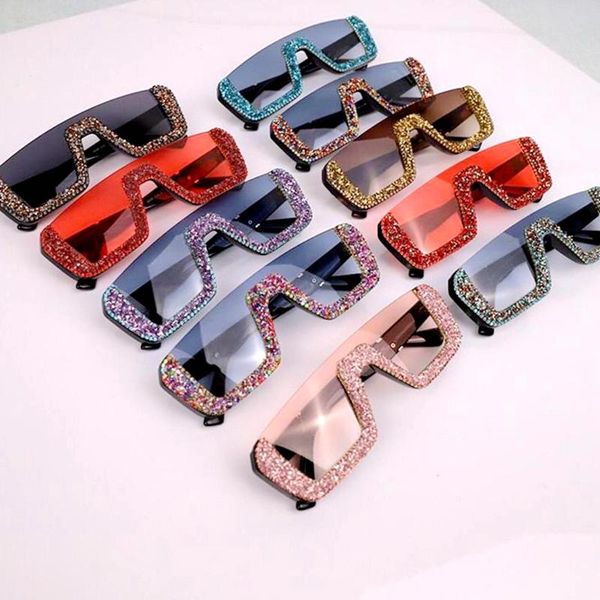 

square luxury sunglasses women brand designer oversized rhinestone bling sun glasses half frame eyeglasses for female uv400, White;black