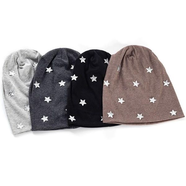 

beanie/skull caps casual women cotton silver stars accessories cap beanies solid color fashion men handmade hat soft beanie, Blue;gray