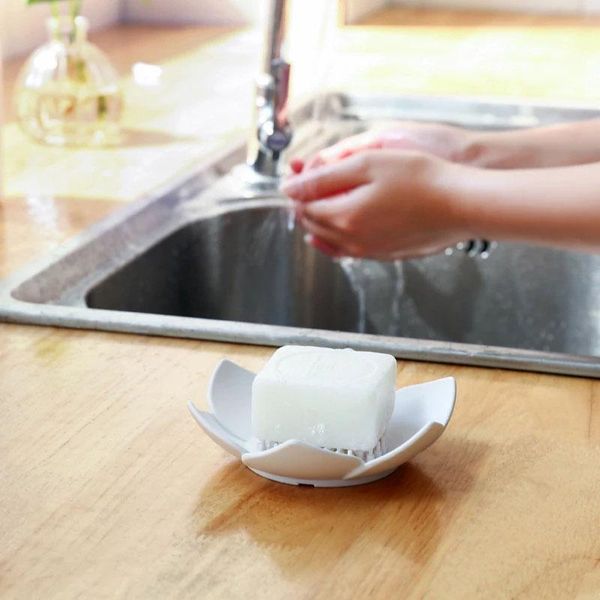 

soap dishes box lotus shape dish flexible silicone bathroom shower storage plate drain holder kitchen sponge flower tray