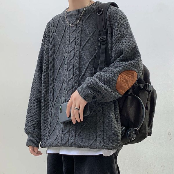 

2021sweater men's base coat autumn and winter thickened loose fitting pullover lazy wind trend large size round neck t-shirt, White;black