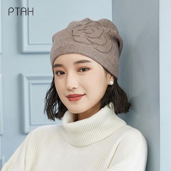 

berets [ptah] knitted hat women winter hats for ladies brand pure color outdoor girls cap female skullies beanies warm woolen, Blue;gray