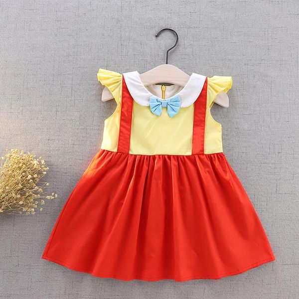 

girl's dresses 2021 princess dress clothing born infant baby girls o-neck sleeveless patchwork butterfly bow ankle-length summer, Red;yellow