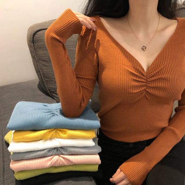 

women's t-shirt 2021 elliexi knitted cardigan casual office lady solid v-neck autumn elastic button long sleeve women t shirt, White
