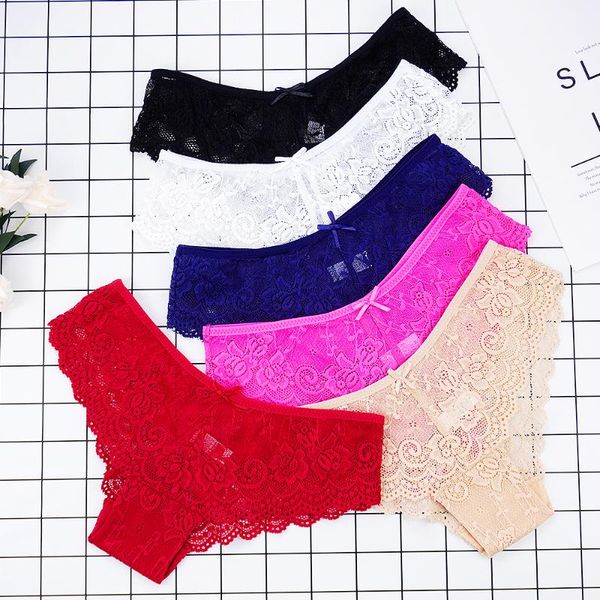 

women's panties 3pcs lot g string thongs full lace for ladies underwear women briefs lingerie feminina hollow out bow underpants, Black;pink