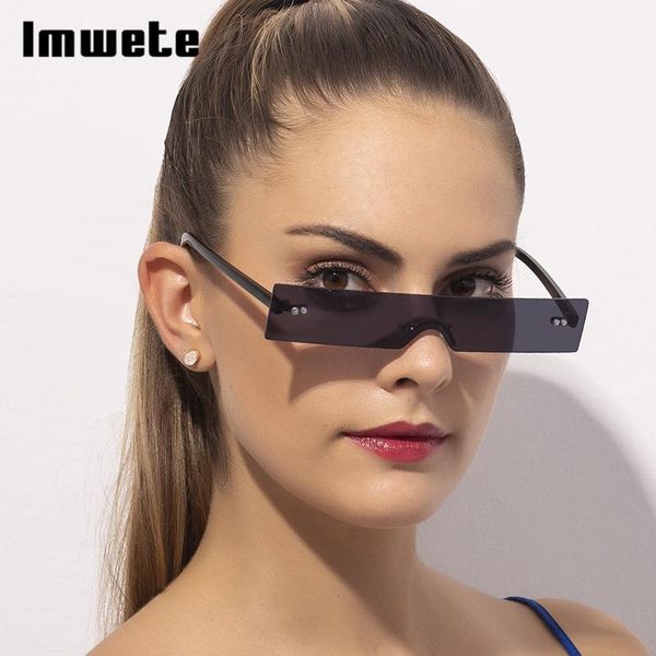 

sunglasses imwete rectangular women brand design punk sun glasses men anti-uv rimless eyeglasses shades eyewear, White;black