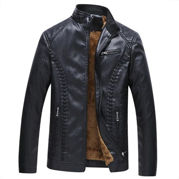 

men's fur & faux men pu leather plus velvet warm winter jacket for man 18170, Black