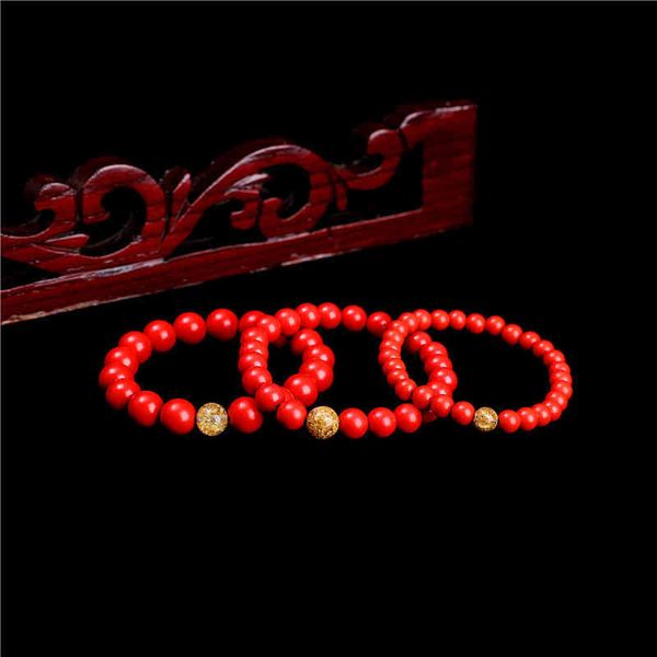 

chinese style products cinnabar single layer bracelet gold foil bead female jewelry ring gift