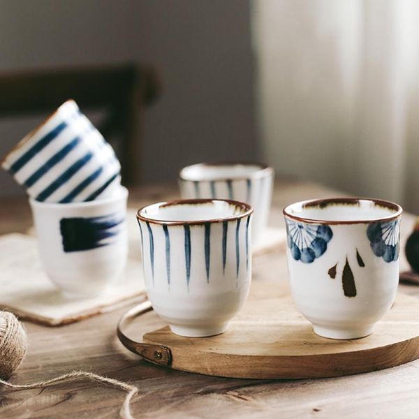 

cups & saucers 200ml retro japanese style hand drawn tea cup ceramic water cuisine drinkware restaurant tableware drinking teacups