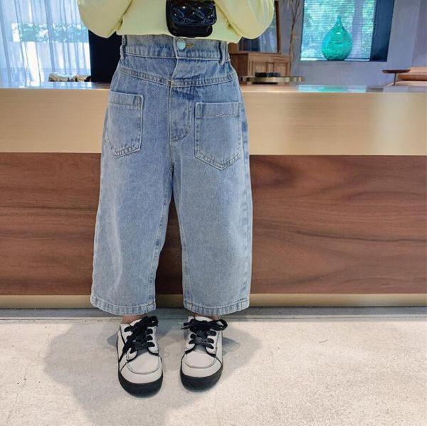 

trousers 2021 girls boys denim long pants autumn cotton fashion kids 1-8t xy960, Blue