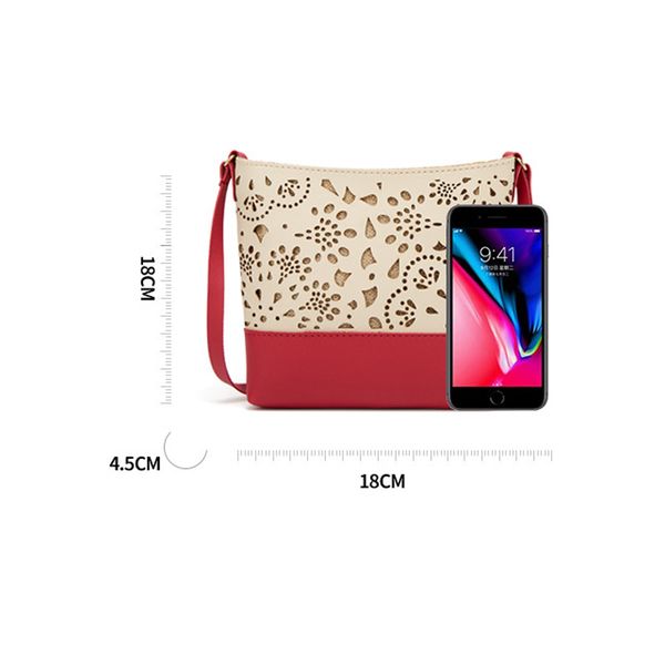 

new fashion women bag hollow pattern one-shoulder diagonal small bag fashion mobile wallet ladies crossbody bags bolsos mujer, Red;black
