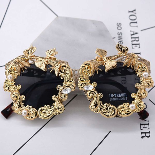 

luxury baroque metal flower sunglasses women round vintage eyewear brand design sun glasses oculos feminino lentes de sol mujer, White;black