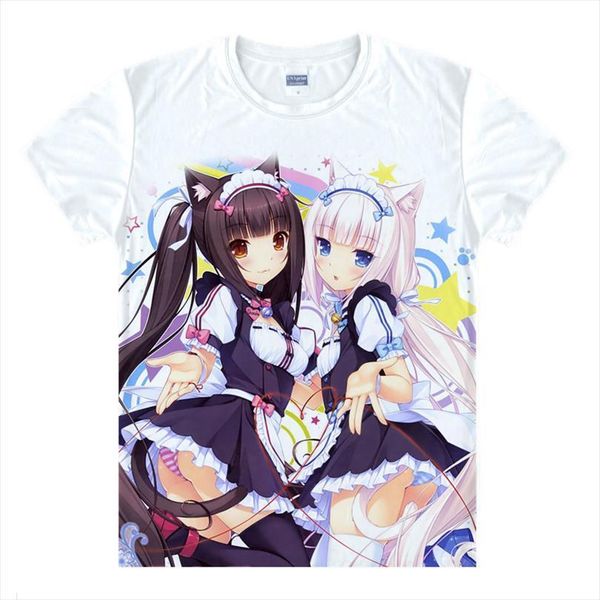 

nekopara ova cosplay printed mens t shirts vanilla cat chocolate azuki men o neck summer casual tee, White;black