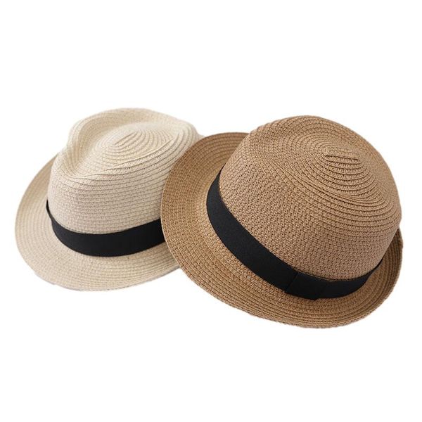 

caps & hats summer kids hat breathable panama jazz parent-child children outdoor beach sun cap babies boys girls straw 2-8y, Yellow
