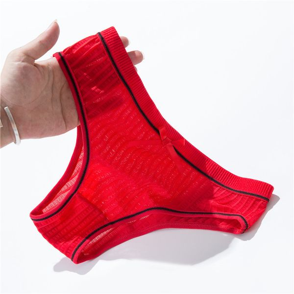 

traceless ice thread bikini thong breathable beach pants striped panties 8865, Black;pink