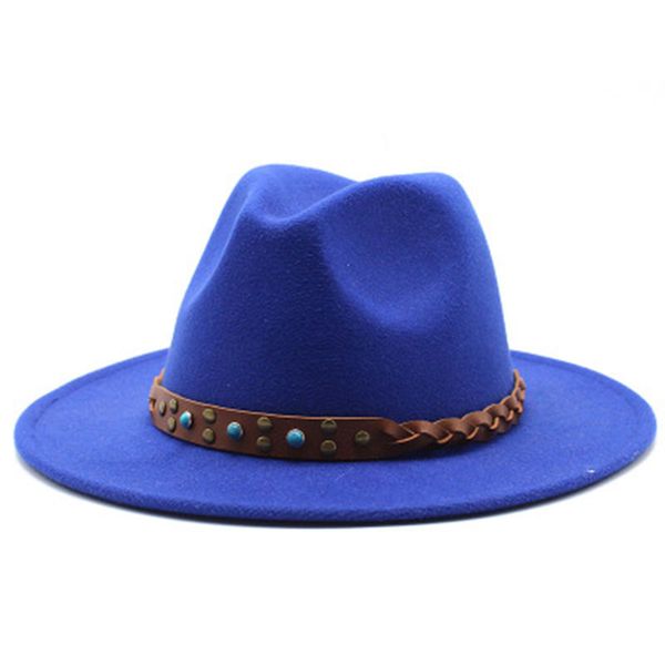 

fedora hat women's winter hats solid color belt wide brim jazz church women men green white cowboy british gentlemen felt hat, Blue;gray