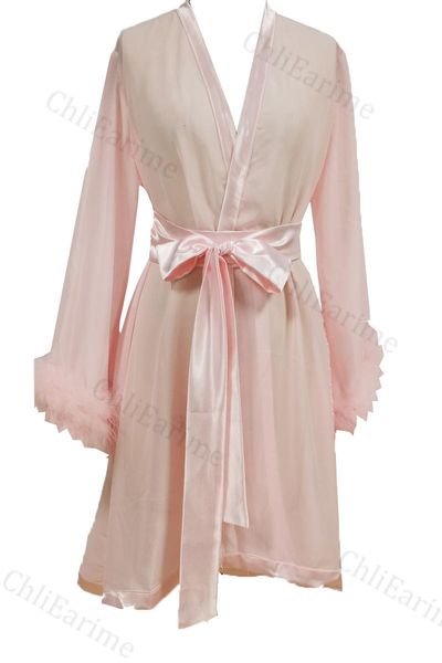 

women's sleepwear ladies pink feather cuffs satin nightgown dress skirt, Black;red