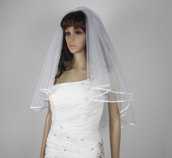 

bridal veils 2 tier narrow ribbon veil white beige elbow length & comb, Black