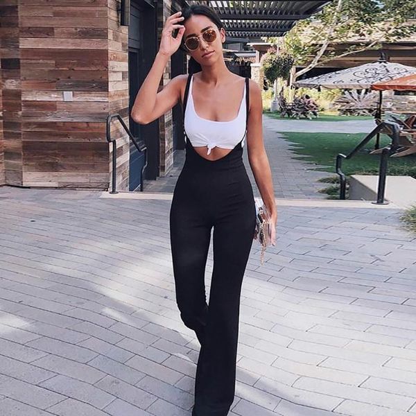 

women's pants & capris 2021 autumn women ladies wide leg trousers romper high waist overalls back zipper mujer streetwear, Black;white