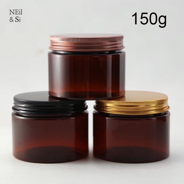 

150g brown plastic cosmetic bottle refillable body lotion cream jar mask powder storage container light avoid ing