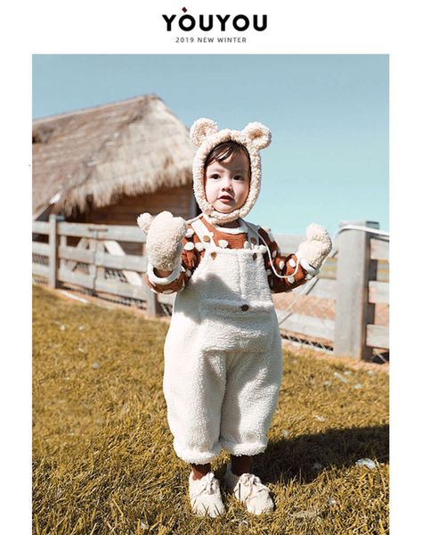 

suspenders 2020 new children's winter dress girls' lamb wool thickened trousers fashionable, Blue