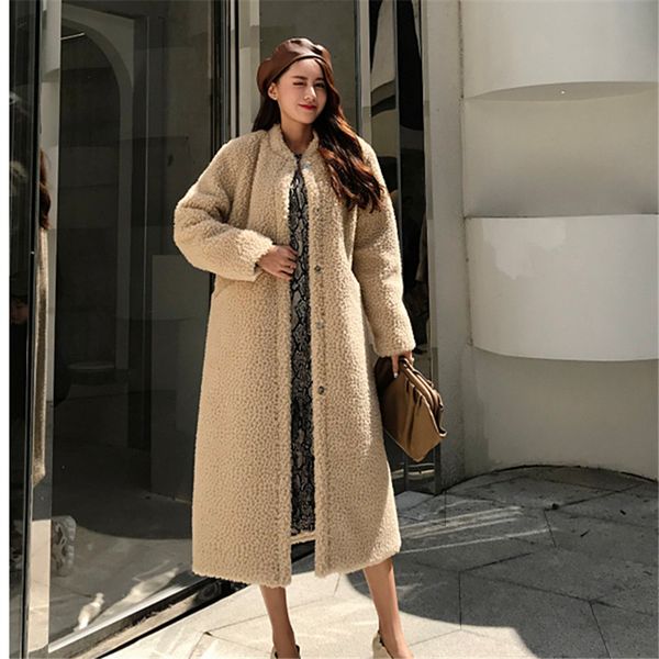 

winter new thick warm fluffy long lamb coat women overcoat 8 color plus size loose faux fur jacket female ueba, Black