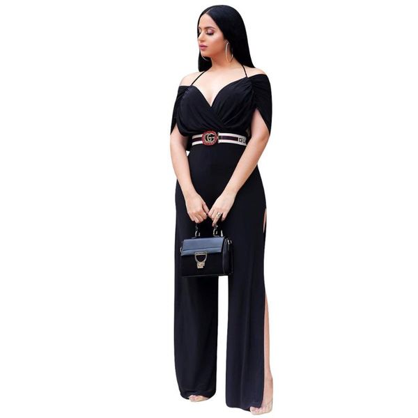 

women's jumpsuits & rompers bodysuit tracksuit womens jumpsuit halter skinny solid slim hollow out wide leg pants overalls combinaison, Black;white