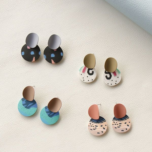 

designer unusual polymer clay charms drop earrings trendy pendant cute round stud dangle earings gift for women fashion jewelry, Golden