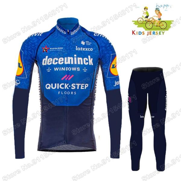 

racing sets quick step kids team 2021 cycling jersey set julian alaphilippe boys girls long sleeve pant bib children suit maillot, Black;blue