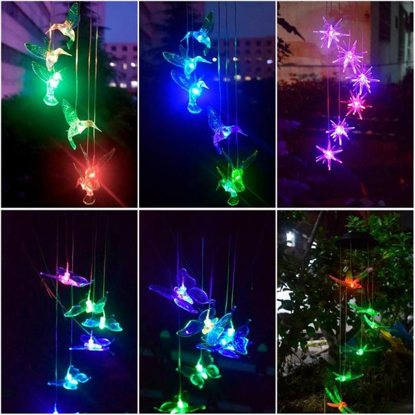 

hummingbird butterfly dragonfly colorful solar wind chime led light waterproof garden decoration outdoor tree pendant