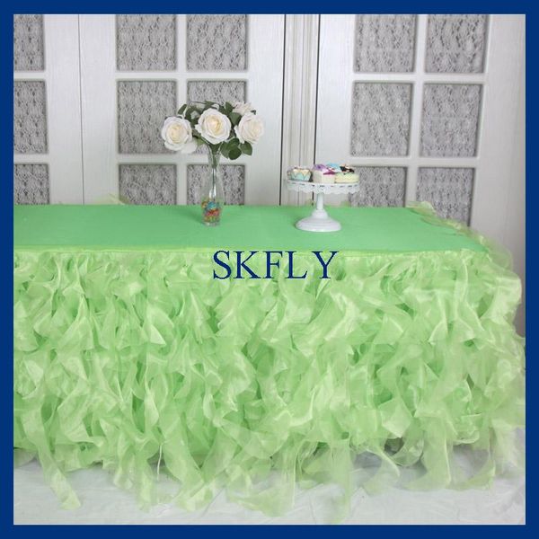 

table cloth cl010k wedding 2021 custom made nice color elegant 6ft rectangle green organza curly willow with top