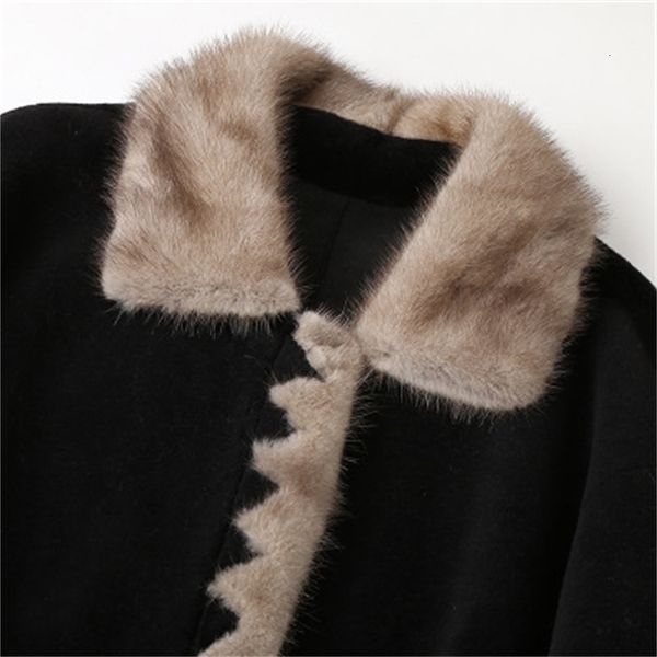 

2021 new fashion long mink skin shearling sheep coat h4 6rk0, Tan;black