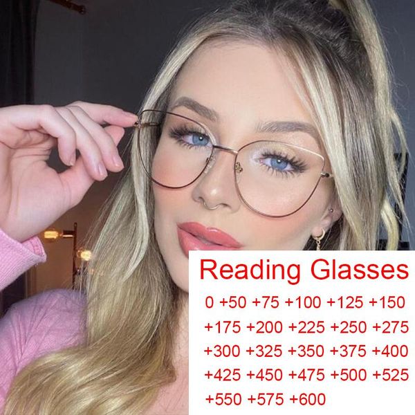 

sunglasses fashion blue light blocking prescription glasses ladies slim metal cat eye reading women +1.5 +2 corrective points uv400, White;black