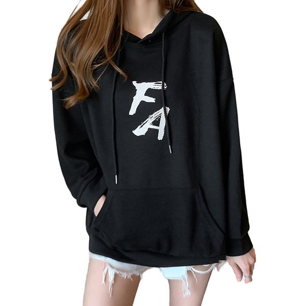 

2021 autumn women new hooded sweatshirts pullovers long sleeve students female fashion cute printed sweatshirt ghzp, Black