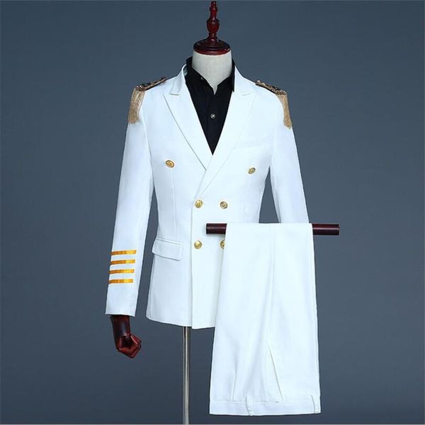 

men's suits & blazers latest coat pant designs captain uniform suit evening tassel tuxedo dress double breasted men for wedding groom, White;black