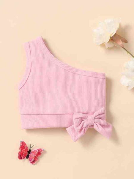 

baby ribbed knit one shoulder bow front she, Black