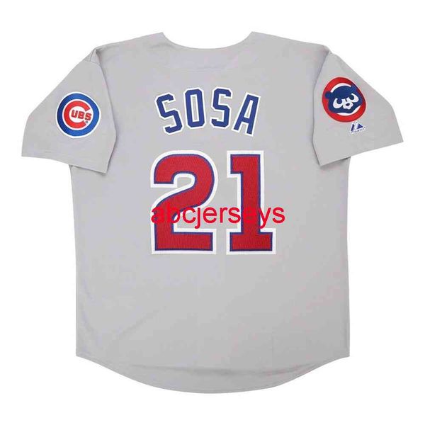 Maglia da strada grigia personalizzata Sammy Sosa 1993 cucita con toppa della squadra aggiungi nome numero maglia da baseball