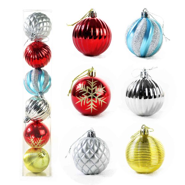 

new long barrel painted christmas ball set 6cm plastic electroplating round colored ball christmas tree ornament