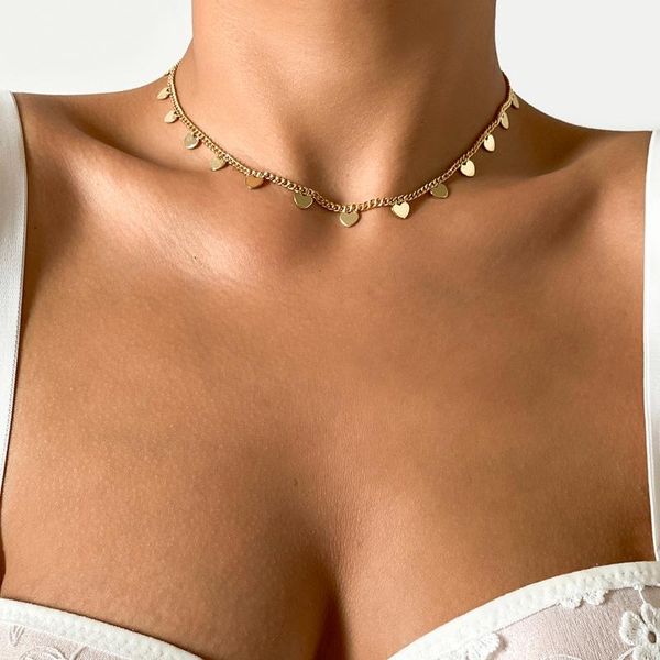 

chains ingesight.z copper love heart tassel pendant necklaces collier for women simple minimalist gold color choker jewelry, Silver