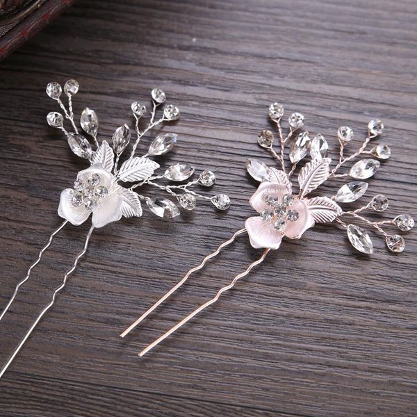 

hair clips & barrettes gorgeous rose gold silver-plate hairpins crystals rhinestones flower leaf wedding clip bridal headpiece accessories, Golden;silver