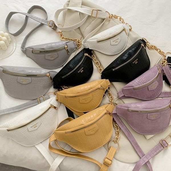 

fashion chain fanny pack waist bag women brand belt pu chest belly two size
